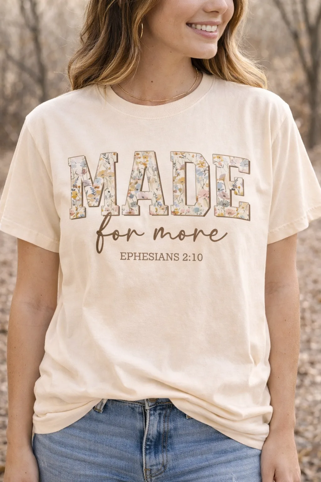Made for More floral lettering faith tee